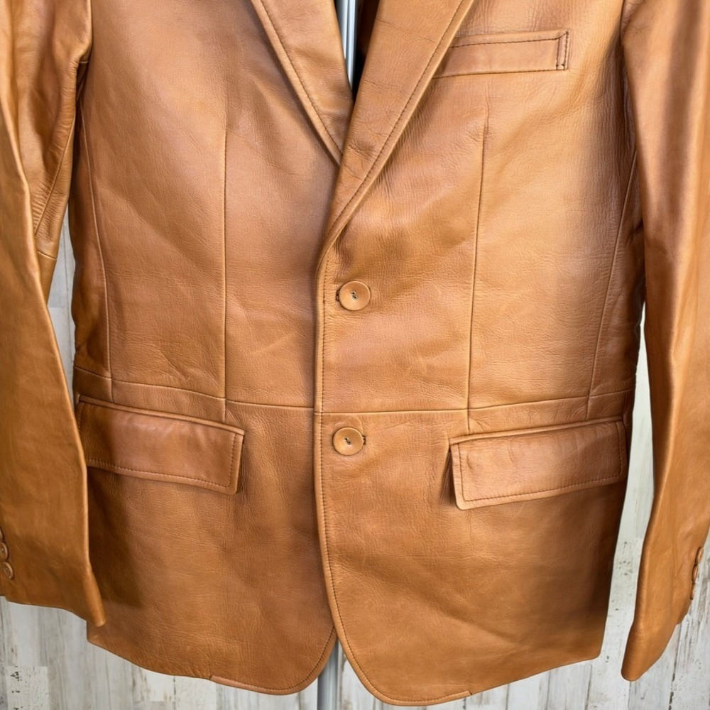 Parfait Leather Italy Blazer Jacket Womens L Tan Sport Coat Western Boho Preppy - Picture 3 of 15